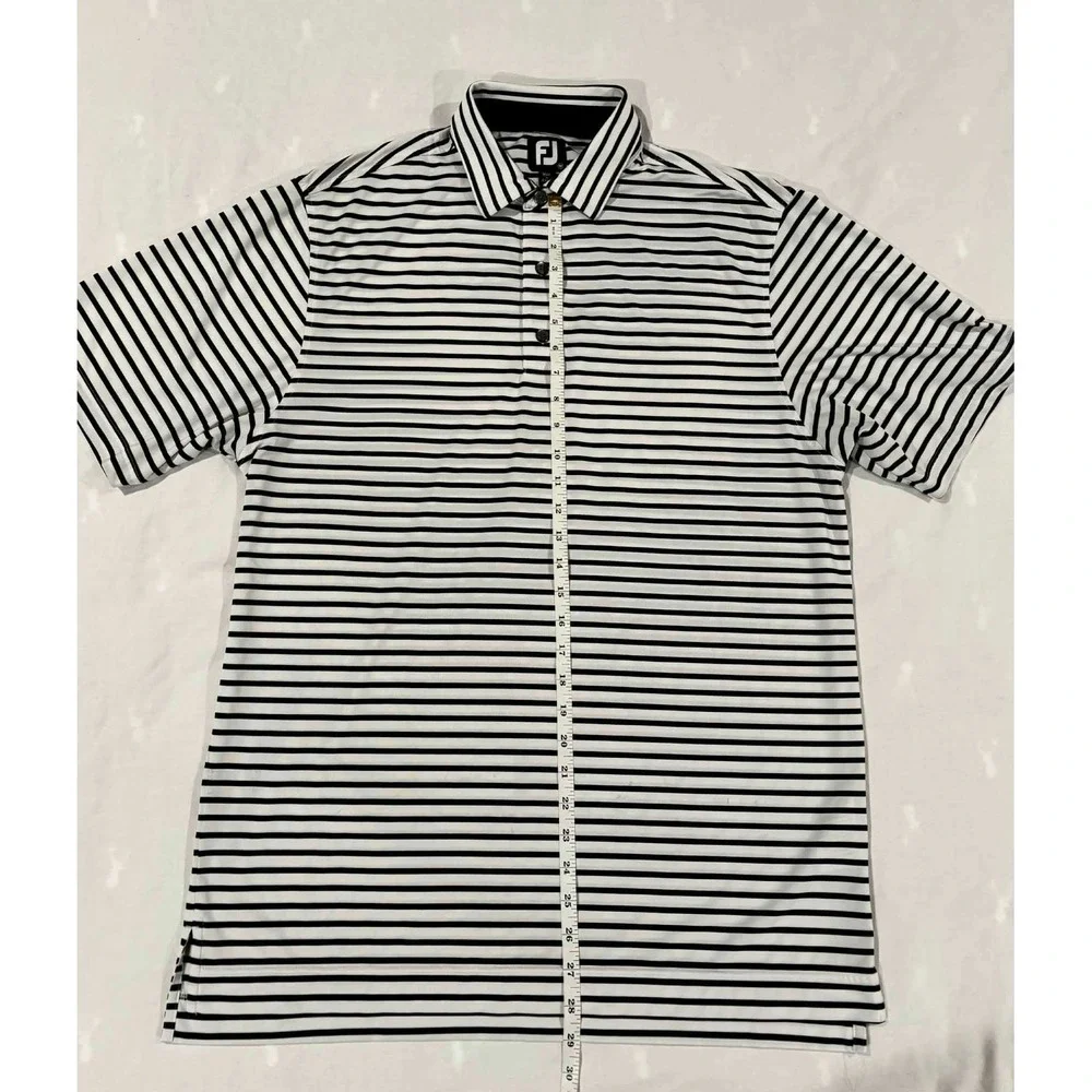 FootJoy Mens Performance Golf Polo Shirt Navy White Striped‎ Short Sleeve M